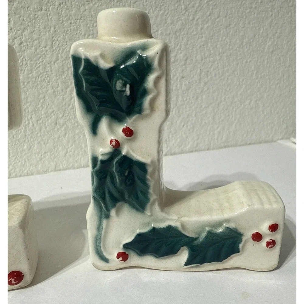 Vintage Ceramic NOEL Letters Christmas Mini Candlestick‎ Set Kitschy Retro Japan
